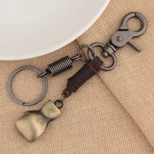 格斗拳套牛皮鑰匙扣手工皮藝學生包包掛件男女汽車鑰匙圈配飾品