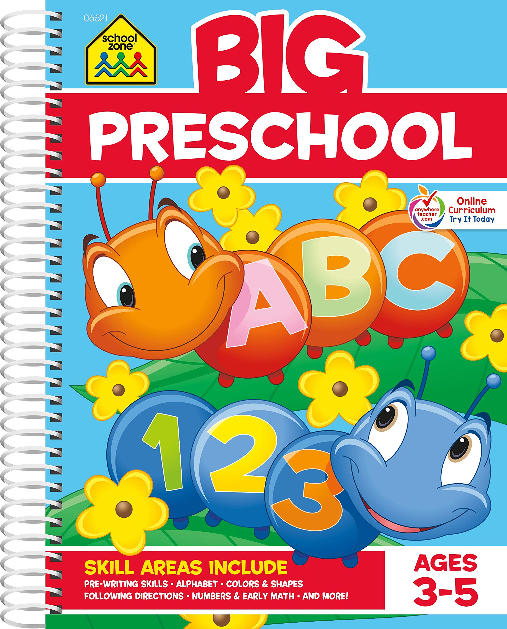 [3美國直購] 美國暢銷書 School Zone - Big Preschool Workbook - 320 Spiral Pages, Ages 3 to 5, Colors, Shapes, Numbers