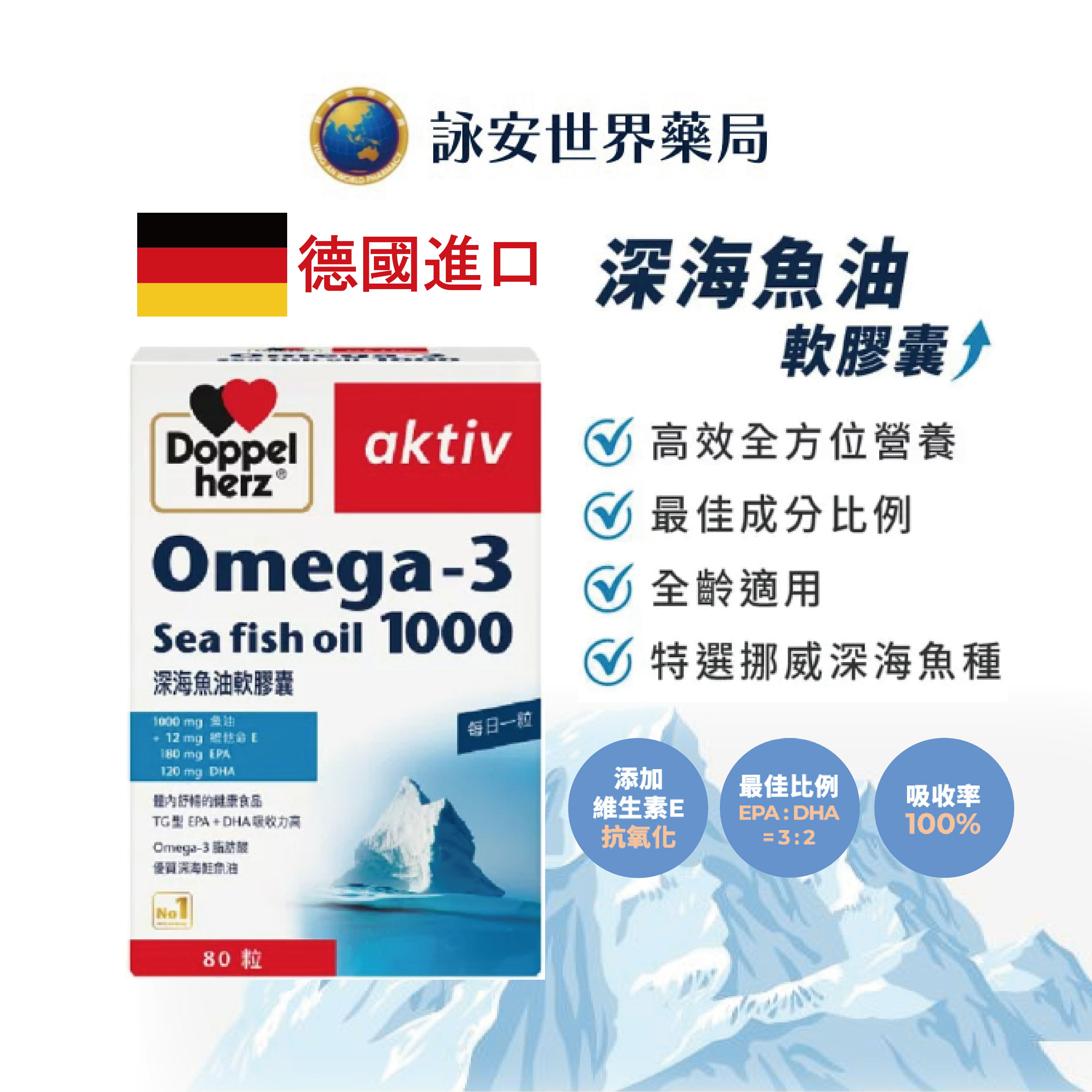 【德之寶】深海魚油軟膠囊 80粒/盒 TG型Omega-3脂肪酸 EPA：DHA=3：2 【詠安世界商城】