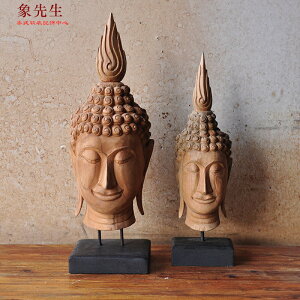 泰國進口柚木佛像木雕新中式仿古做舊禪意工藝品樣板間鎮宅裝飾品