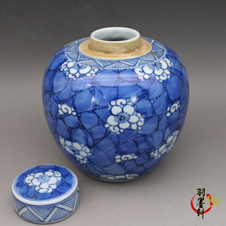 清・康熙年製款・古陶磁器・青花詩文(論語)八方罐・箱付』極細工・