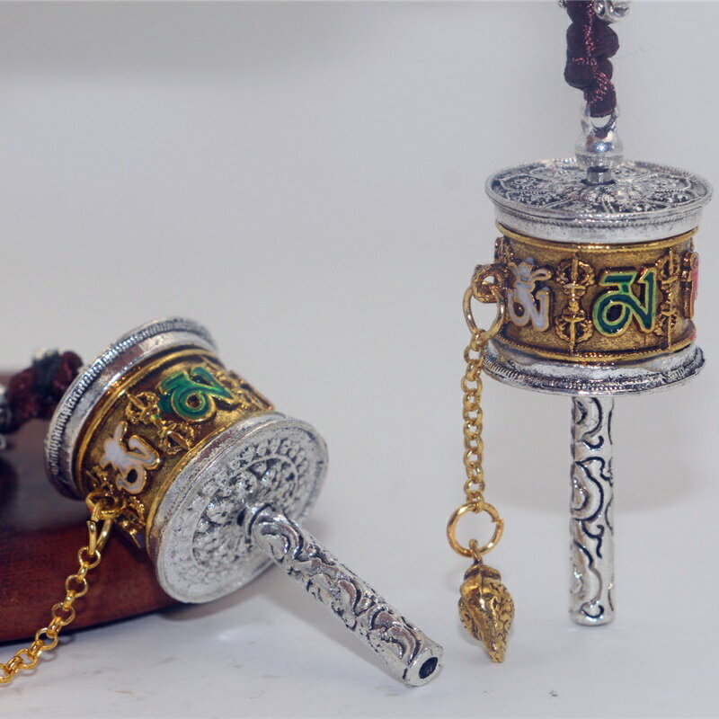 西蔵友人送 貴重 銅包牙 吊墜 根付 裝身具 佩戴物 精品 西藏旅游紀念品掛墜包包掛件六字真言轉經筒可轉動轉經輪個性吊墜| 協貿
