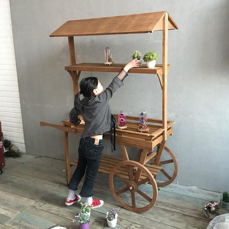 【最低價】【公司貨】墻壁掛件 美式鄉村復古實木大花架 手推車花房花車商業店鋪櫥窗花園置物架