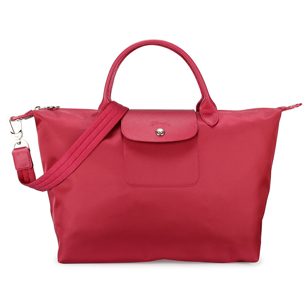 【ibrand 愛名牌】LONGCHAMP 短提把兩用中型尼龍水餃包-莓紅色 480166-232