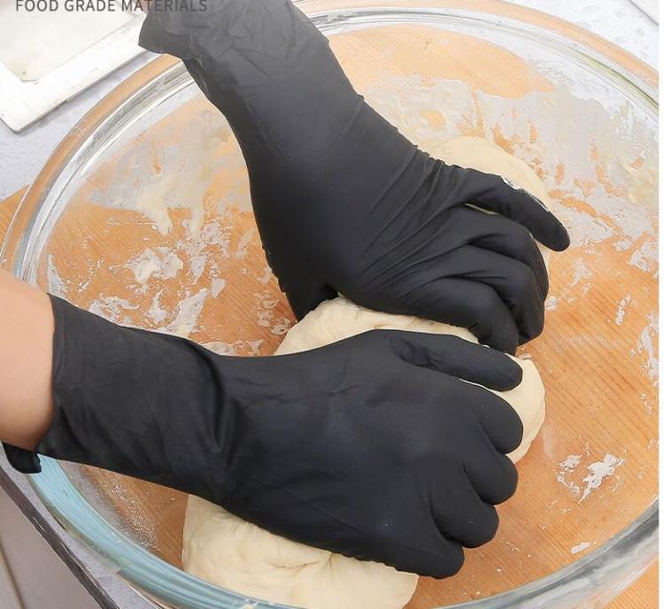 一次性丁腈手套食品級專用pvc丁晴廚房理發店紋繡黑色加厚款100只 99購物節