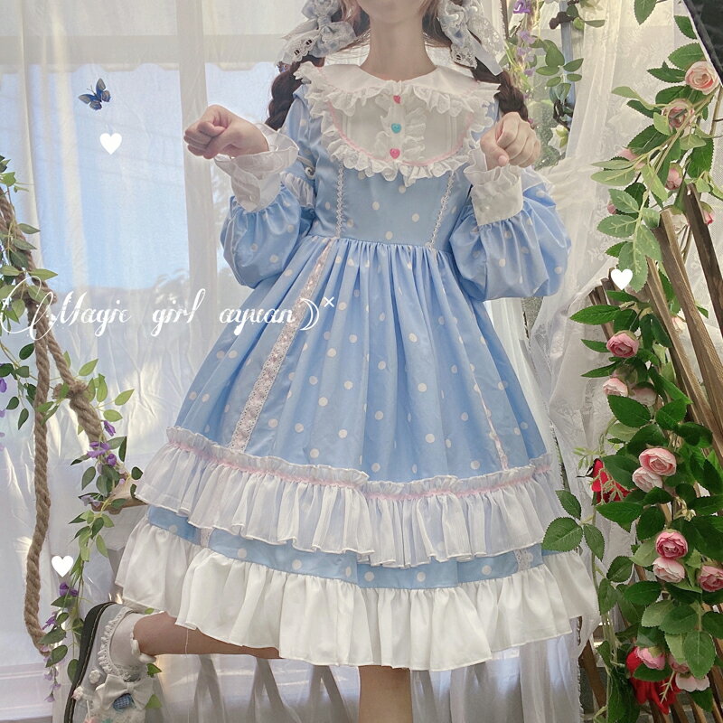 公主裙WF原創設計洛麗塔啵啵奶茶洋裝長袖OP連衣裙女夏裝lolita