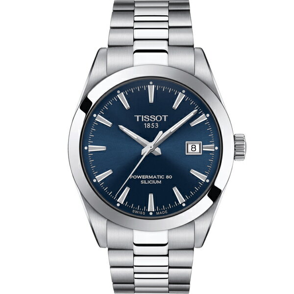 樂天卡滿5千回饋10%｜TISSOT 天梭錶 GENTLEMAN紳士的品格機械錶(T1274071104100)-40mm-藍面鋼帶★11月限定★