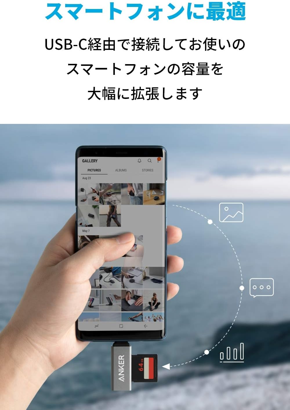 日本 Anker USB-C 讀卡機 二合一讀卡機 轉接頭 Type-C 讀卡器 SD卡 記憶卡 高速讀卡器 轉換器 【小福部屋】 5
