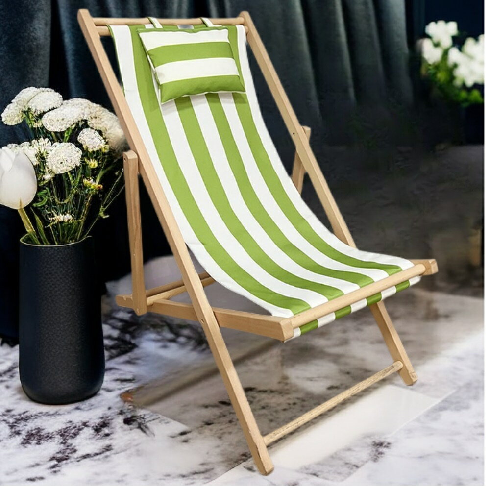 美麗大街【112071202】三段式可調整沙灘椅折疊實木牛津帆布椅躺椅