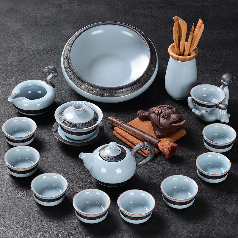 陶福氣 陶瓷功夫茶具套裝 家用整套哥窯茶壺茶杯組合開片汝瓷茶具
