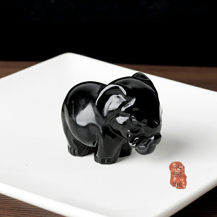 新品天然水晶黑曜石原石雕刻大象擺件居家辦公桌面裝飾可愛小禮物