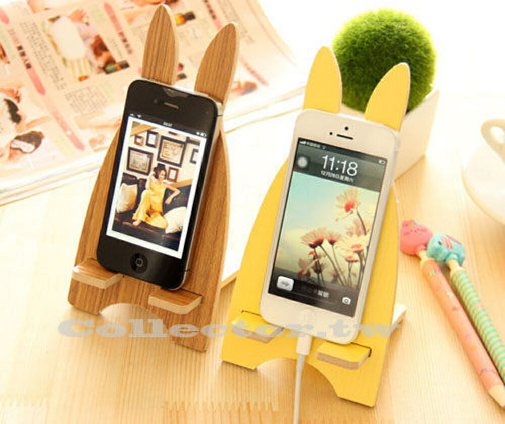 ✤宜家✤韓版-可愛越獄兔手機支架 木質手機架 時尚創意手機座