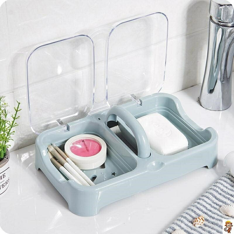 創意浴室大號帶蓋雙層上下香皂盒多層洗衣肥皂收納盒瀝水衛生間