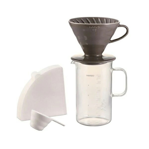 《HARIO》V60石墨灰咖啡量杯套組 (磁石濾杯+咖啡壺+濾紙+量匙/BVD-3012-GR)