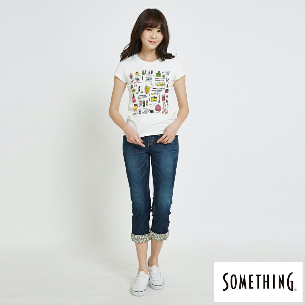 SOMETHING  NEO FIT合身七分牛仔褲-女款 中古藍 3