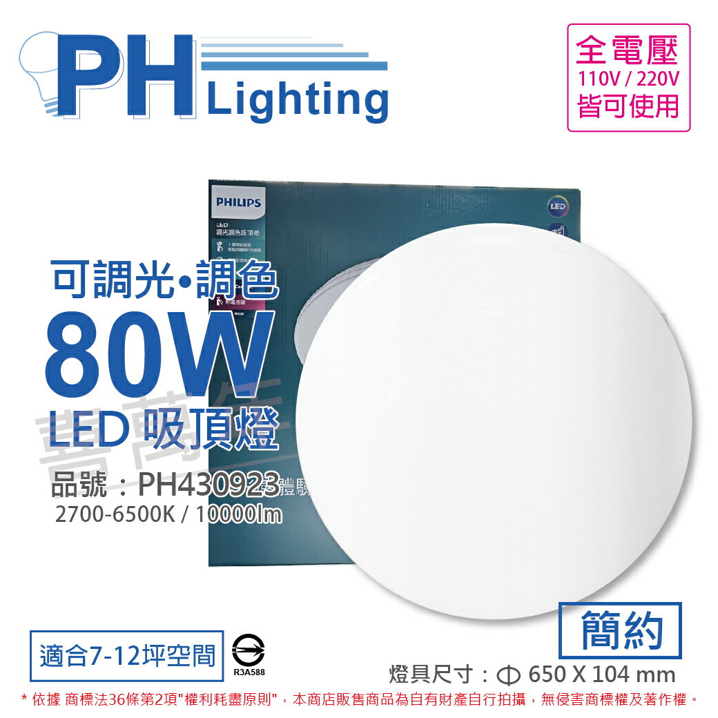 PHILIPS飛利浦 LED Pyxis 靜欣 80W 全電壓 舒適光 可調光 可調色 簡約 吸頂燈_PH430923
