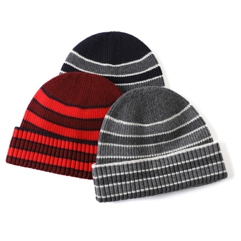羊毛毛帽針織帽-撞色條紋時尚旅遊男女配件3色74hl16【獨家進口】【米蘭精品】