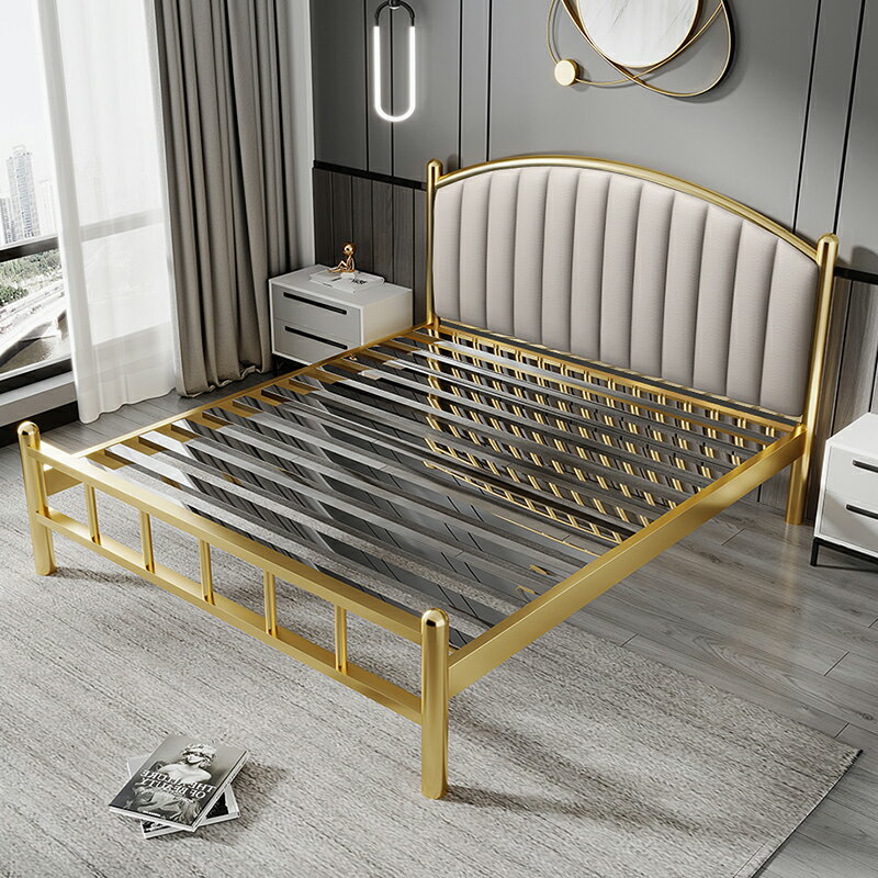 304不銹鋼床加厚1.5米雙人床現代簡約主臥公寓輕奢軟包皮藝床鐵床