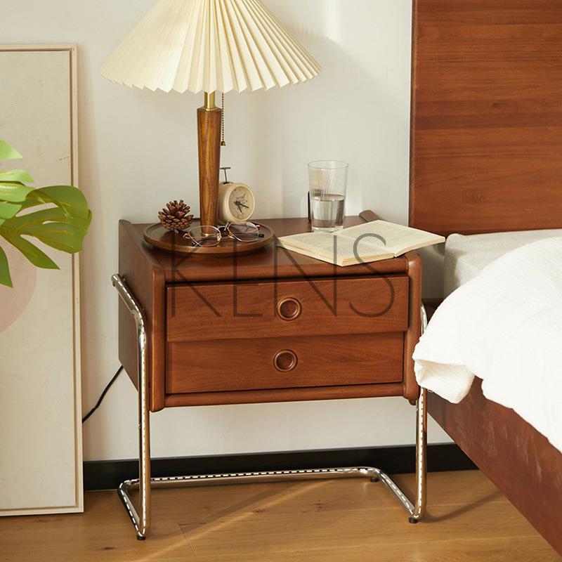 床頭櫃 北歐沙發邊日式不銹鋼懸浮儲物簡約家用臥室實木中古風床頭