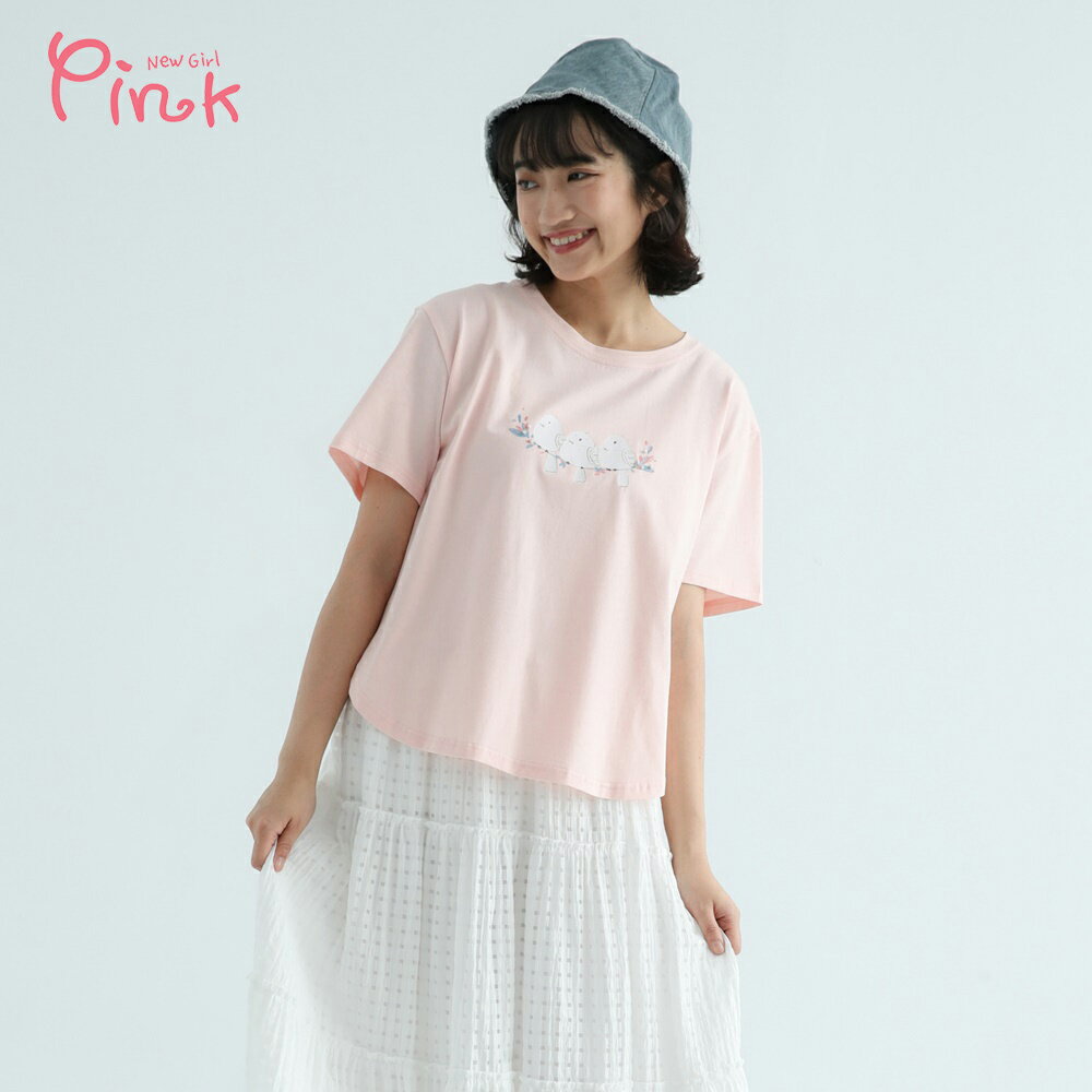 Pink*可愛吟唱小鳥涼感短袖上衣 (2色) Y5302SQ