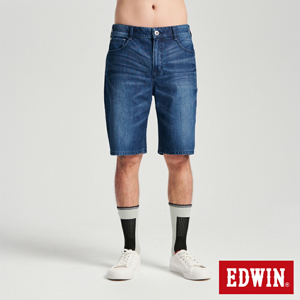 EDWIN 冰河玉斜紋 迦績JERSEYS 寬丹寧短褲-男款 拔洗藍 #滿額折抵