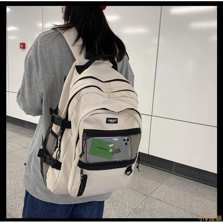 小V優購多層工裝網兜雙肩包 大容量多口袋後背包 學生書包 可放15.6寸筆電 機能工裝背包 雙肩背包 學生包 書包