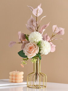 玫瑰仿真花假花客廳裝飾花藝擺件餐桌花擺設干花仿生花束輕奢高檔
