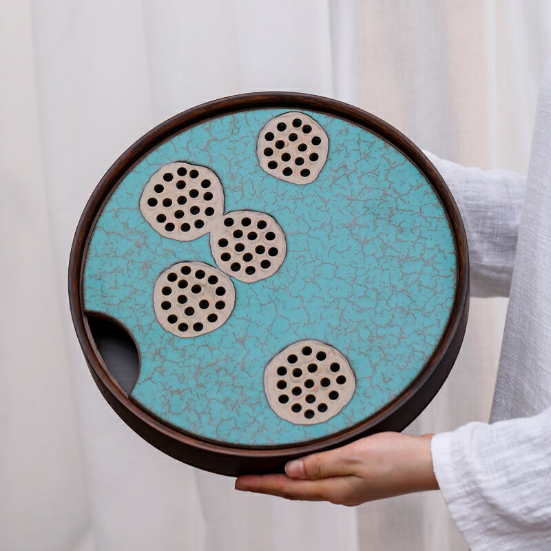 碳化竹制陶瓷茶盤家用儲水圓形嵌入式簡約干泡臺小茶臺茶海蓄水