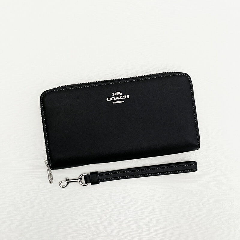 美國百分百【全新真品】COACH 皮夾 CR623 長夾 皮革 專櫃精品 錢包 logo 素面 黑色 DA36