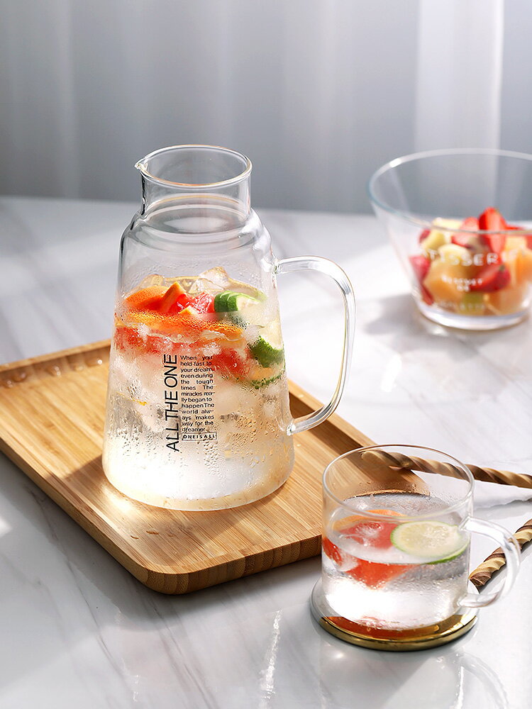 冷水壺玻璃耐熱冰箱家用套裝耐高溫泡茶涼水壺杯子大容量檸檬透明
