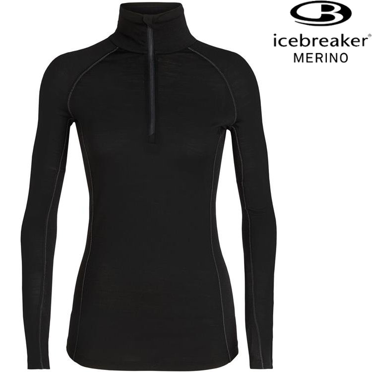 Icebreaker Zone BF150 女款網眼透氣半開襟長袖上衣/羊毛排汗衣 104332 001 黑