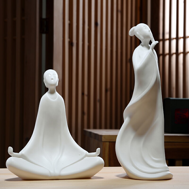 新中式創意陶瓷人物禪意擺件辦公室家居書房茶室桌面工藝品裝飾品
