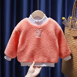 女童冬裝衛衣加絨加厚2021新款兒童休閑羊羔絨上衣寶寶洋氣衛衣潮