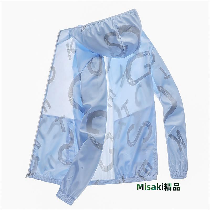 夏季防曬衣 韓版冰絲印花透氣戶外運動防紫外線薄款外套 釣魚服 中性遮陽情侶款皮膚衣-Misaki精品