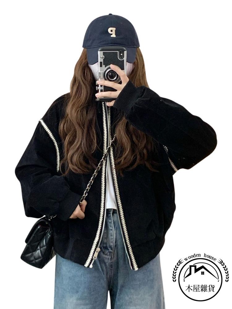 小香風外套女秋冬韓版慵懶風棒球服夾克女潮外套【木屋雜貨】