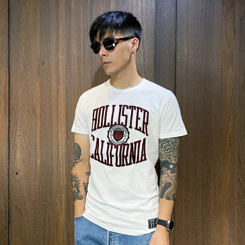 美國百分百【全新真品】Hollister Co. 短袖 T恤 HCO 上衣 logo T-shirt 白色 CC98