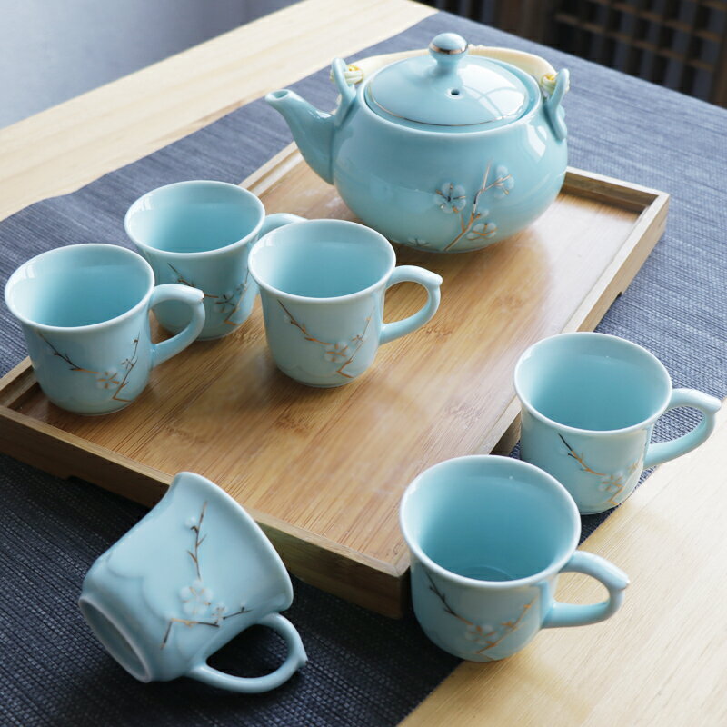 防燙杯 景德鎮陶瓷茶具套裝家用茶壺茶杯現代簡約中式手繪 竹茶盤