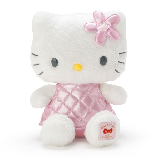 大賀屋 日貨 HELLO KITTY 粉格 紀念玩偶 限量 娃娃 玩偶 擺飾 裝飾 公仔 KT 正版 L00011403
