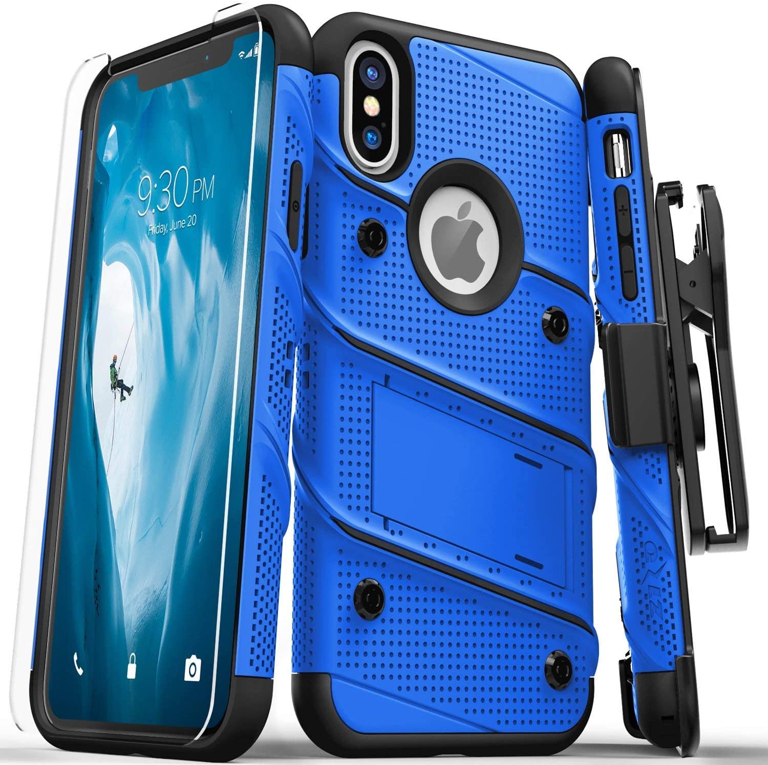 【美國代購】Zizo Bolt系列 iPhone X保護套軍用級跌落測試屏幕保護貼 皮套 藍/黑