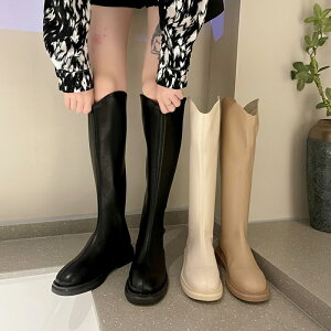 小眾長筒靴2021春秋季新款顯高瘦瘦馬丁靴女法式網紅軟底騎士靴子