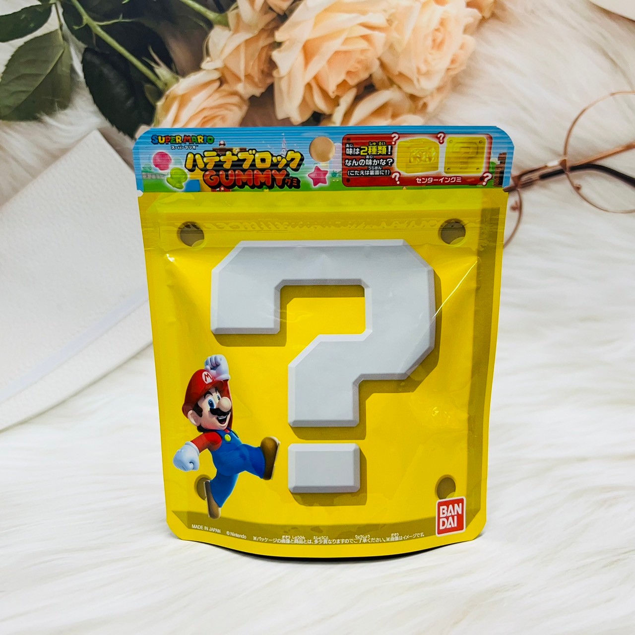 日本 萬代 Mario 超級瑪莉歐 遊戲造型水果風味軟糖 37g 磚塊造型/道具造型