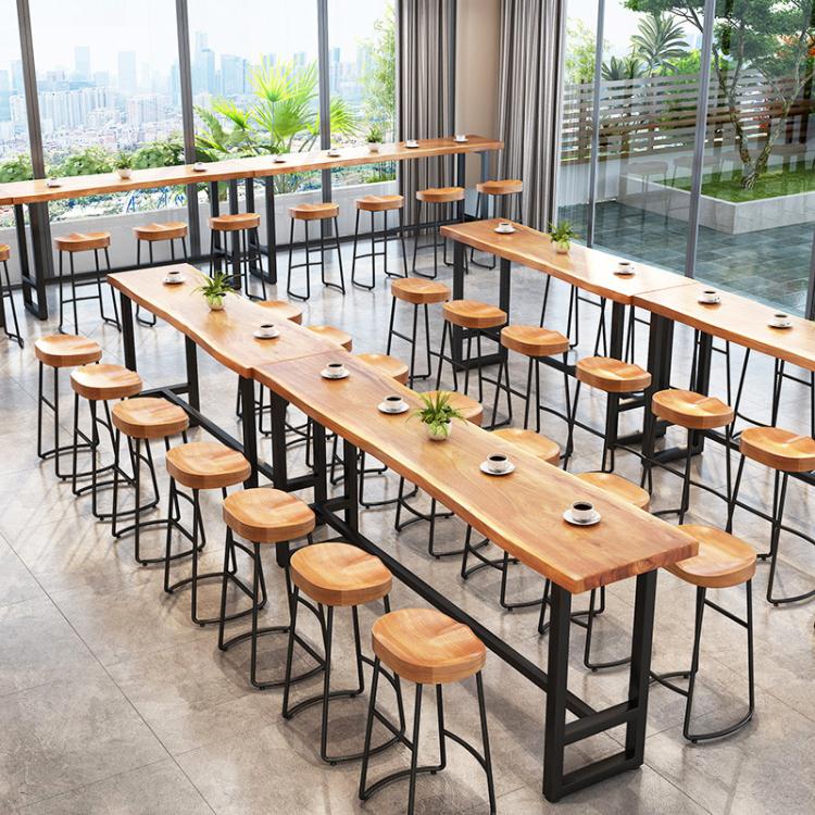 北歐實木吧臺桌奶茶店咖啡廳長條鐵藝餐桌便利店餐廳高腳桌椅組合「店長推薦」