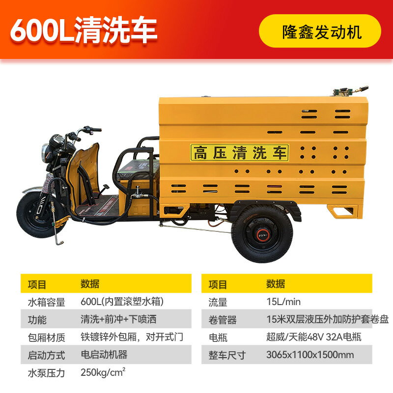 {公司貨 保固一年}電動三輪高壓清洗車小型道路清掃車環衛專用沖洗柴油霧炮灑水車 0