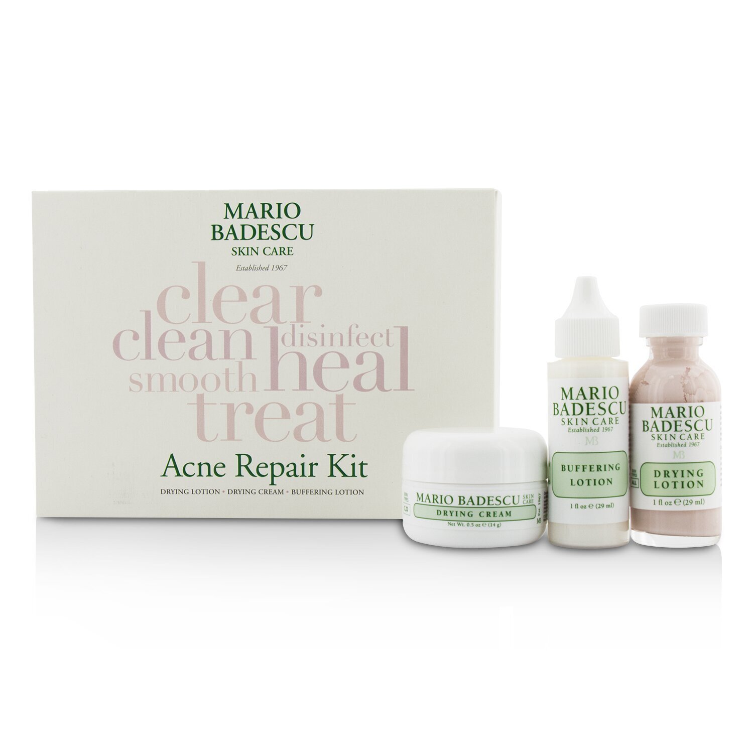 Mario Badescu - 淨妍三件組: 晚安區域性淨妍精華 29ml + 區域性淨妍無瑕霜 14g + 深層淨妍調理精華 29ml Drying Lotion 29ml + Drying Cream 14g + Buffering Lotion 29ml