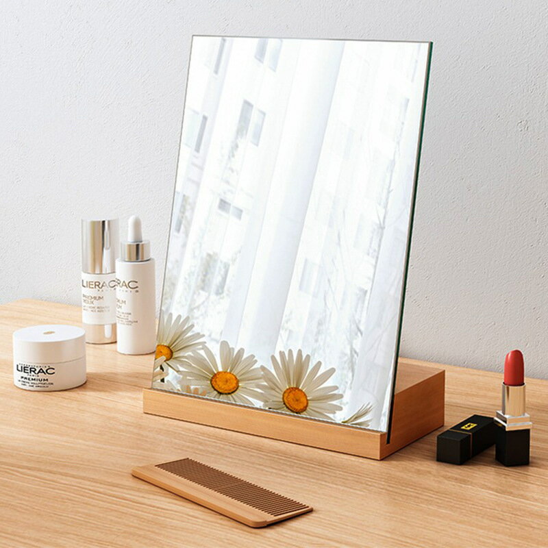 APP下單享點數9% 桌面鏡子化妝鏡大號實木梳妝鏡臺式家用小型辦公室便攜折疊鏡子
