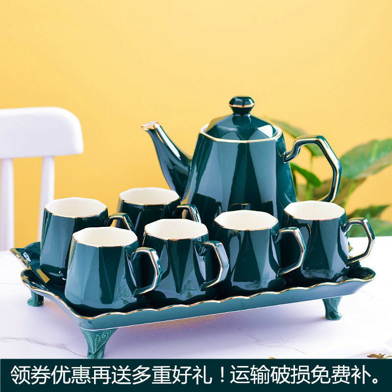 北歐手工描金水具套裝水杯水壺家用茶具整套客廳茶杯茶壺陶瓷包郵
