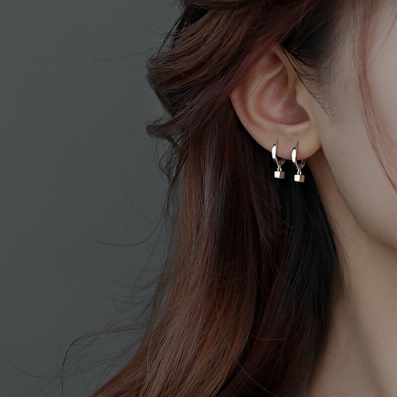 銀奧925純銀小方塊耳環女年新款潮夏季ins耳圈氣質高級感耳飾