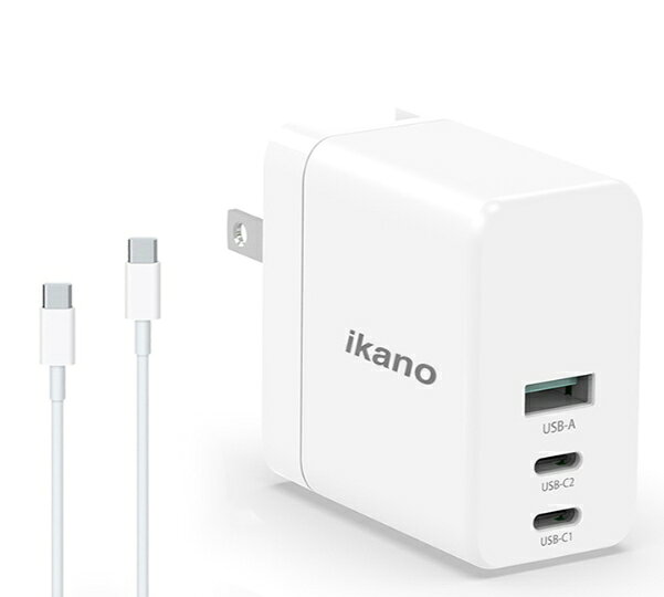 強強滾優選~【ikanolife】90W GaN氮化鎵強力PD充電器 2C+1A三輸出附5A雙頭TYPE-C線