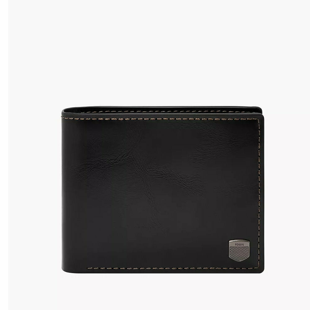 送禮首選 ★ FOSSIL Hayes 真皮徽章LOGO卡夾-黑色ML4689001   (禮盒組附鐵盒，兩色可選)【 美國時尚品牌 】 附防塵袋+提袋【全館滿額折價★FOSSIL全系列包夾送美妝蛋】 女神手袋