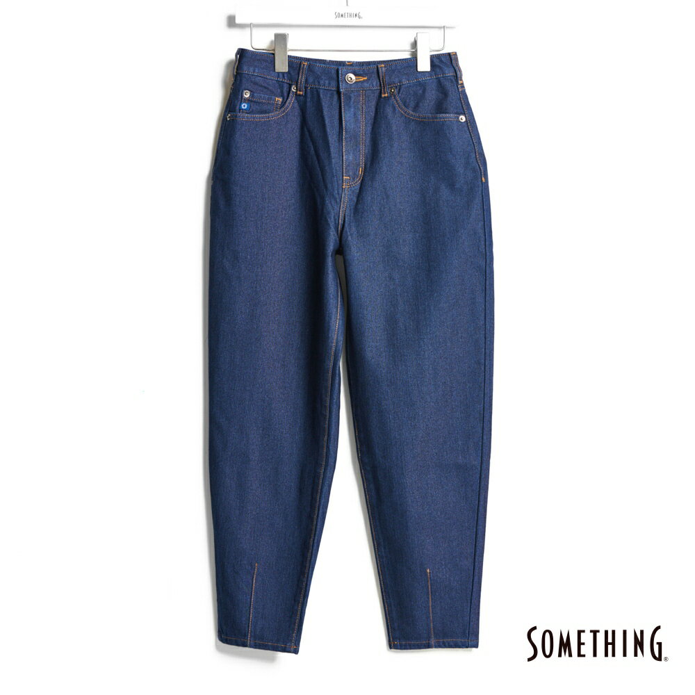 SOMETHING 女款 針織丹寧錐形蜜桃褲 (原藍色)
